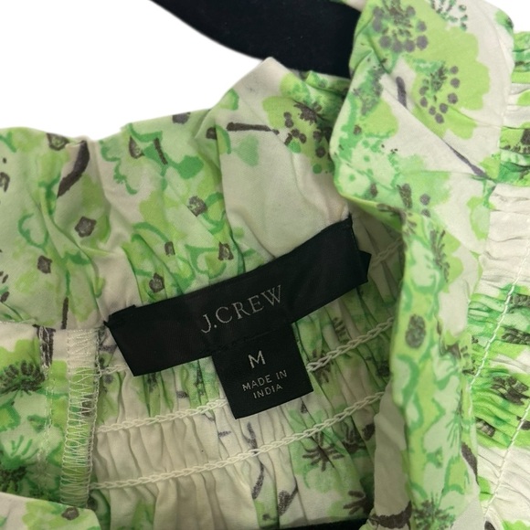 J.Crew Cotton Smocked Neck Puff-sleeve Top in Lime Cherry Blossoms Size Medium - Picture 4 of 9